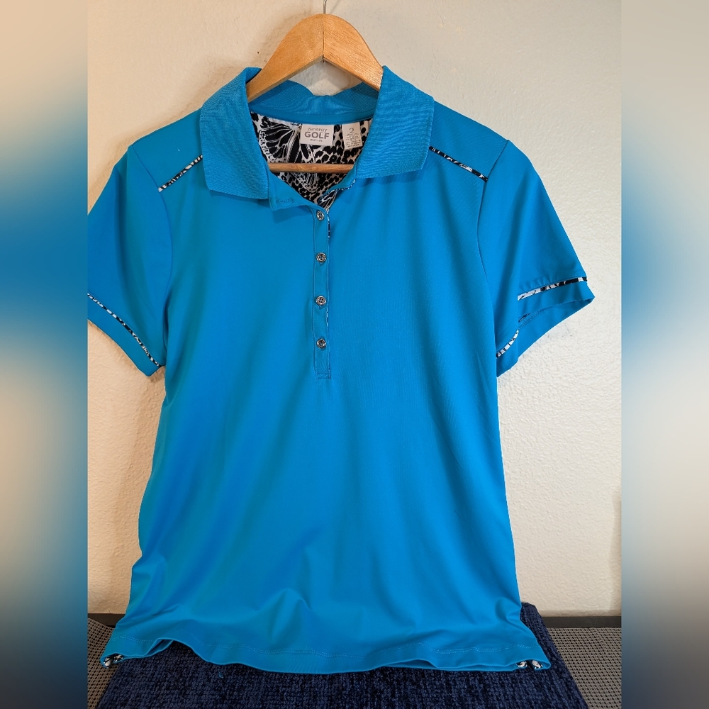Zenergy Golf by Chico's Blue Short Sleeve Polo Top Size M NWTgs